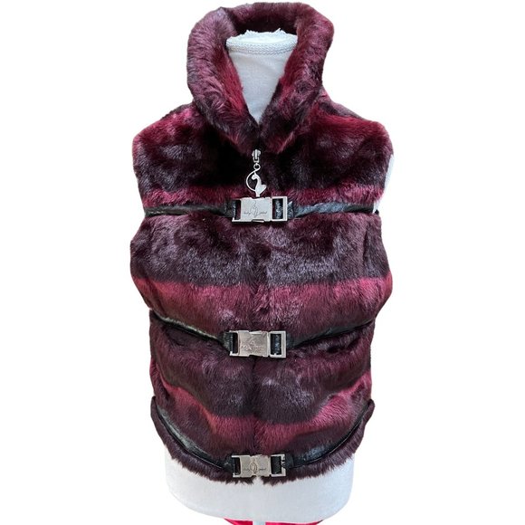 Vintage Baby Phat Faux Fur Vest Dark Red/Black Women's Size Medium Y2K - Picture 4 of 10